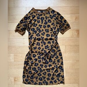 Who What Wear Animal Print Midi Dress, Sz XL, short sleeve, leopard,‎ boho, belt